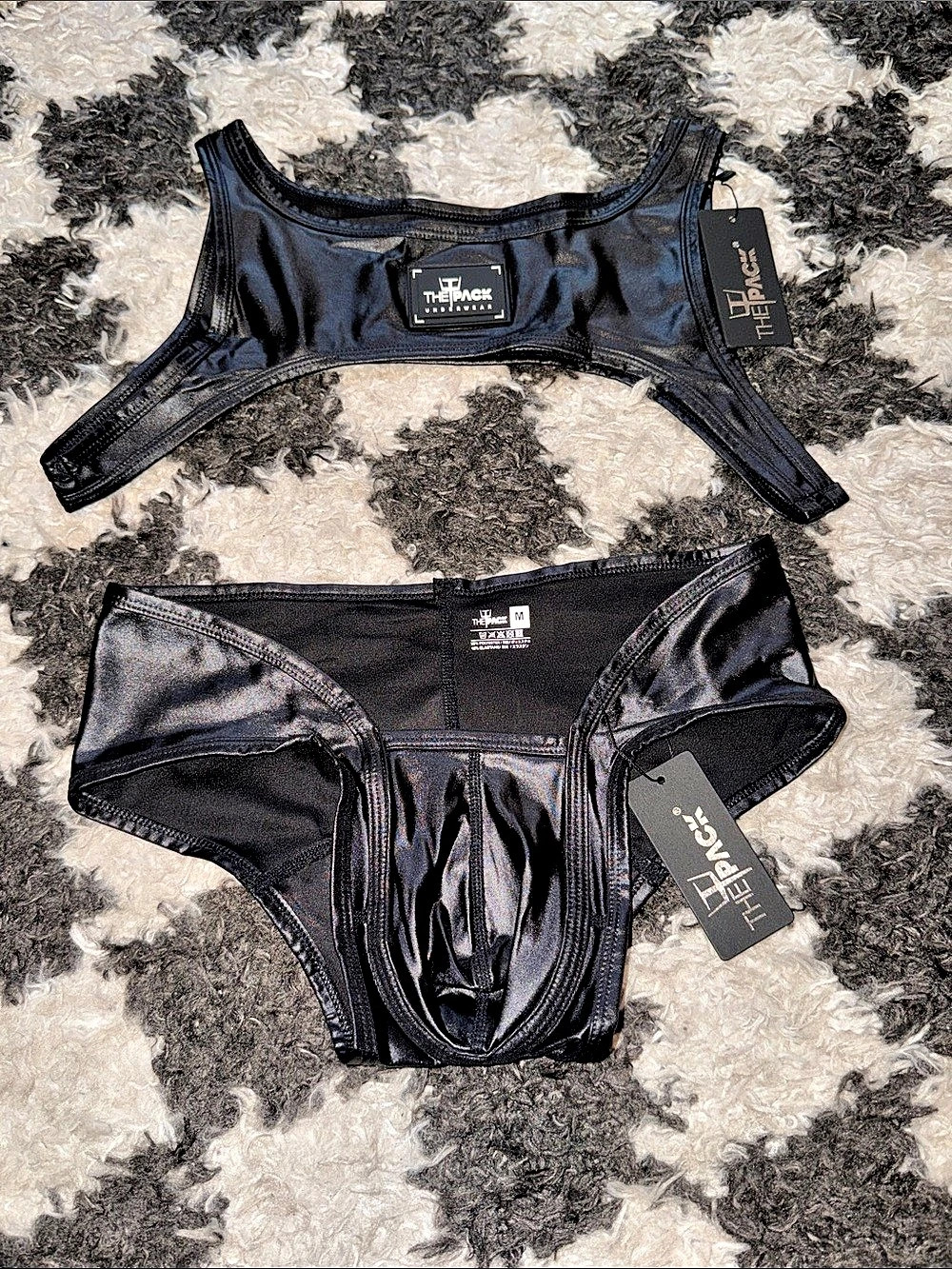 The Pack Liquid Vinyl Wet Look Crop Top & Brief Set Black Size Medium NWT